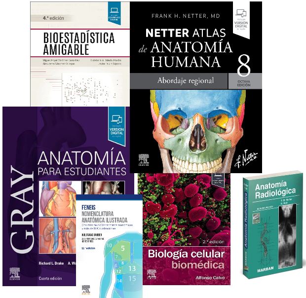 Lote GRAY Anatomía para Estudiantes + FENEIS Nomenclatura Anatómica + NETTER Atlas Anatomía + CALVO Biología Celular+ MARTÍNEZ Bioestadística Amigable + MOLLER Anatomía Radiológica