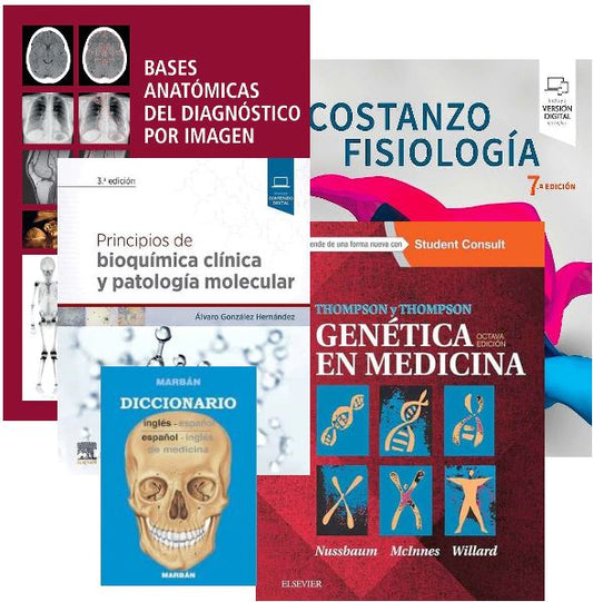 Lote COSTANZO Fisiología + FELCKENSTEIN Bases Anatómicas Diagnóstico por Imagen + GONZÁLEZ Principios de Bioquímica + THOMPSON Genética + DICCIONARIO Médico