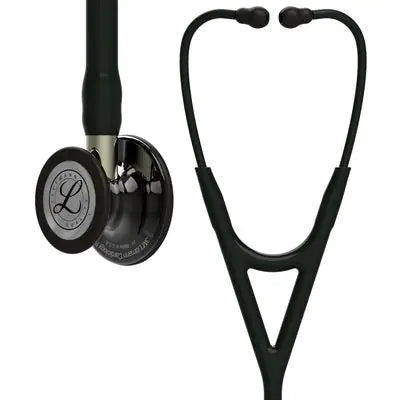 3M™ Littmann® Cardiology IV™ acabado de alto brillo gris humo, tubo negro, vástago champán y auricular negro 6204