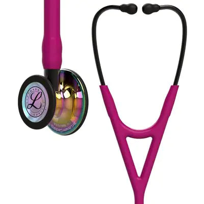 3M™ Littmann® Cardiology IV™, campana de acabado alto brillo en arcoíris, tubo frambuesa y vástago y auricular color gris humo 6241