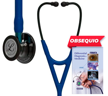 3M™ Littmann® Cardiology IV™  campana de acabado de alto brillo gris humo, tubo azul oscuro, vástago azul y auricular color negro, 6202