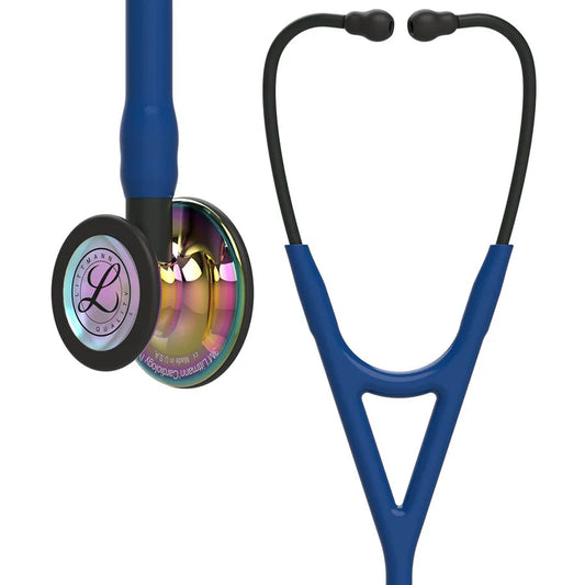 3M™ Littmann® Cardiology IV™ campana alto brillo arcoíris, tubo satinado azul marino. Vástago y auricular negro 6242C
