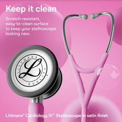 3M™ Littmann® Cardiology IV™ campana estándar, tubo satinado rosa. Vástago y auricular de acero  6159C