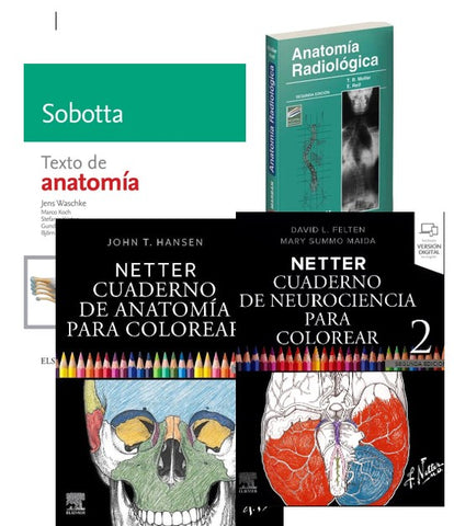 Lote NETTER Cuaderno de Neurociencia para Colorear + NETTER Cuaderno de Anatomía para Colorear + SOBOTTA Texto de Anatomía + MOLLER Anatomía Radiológica