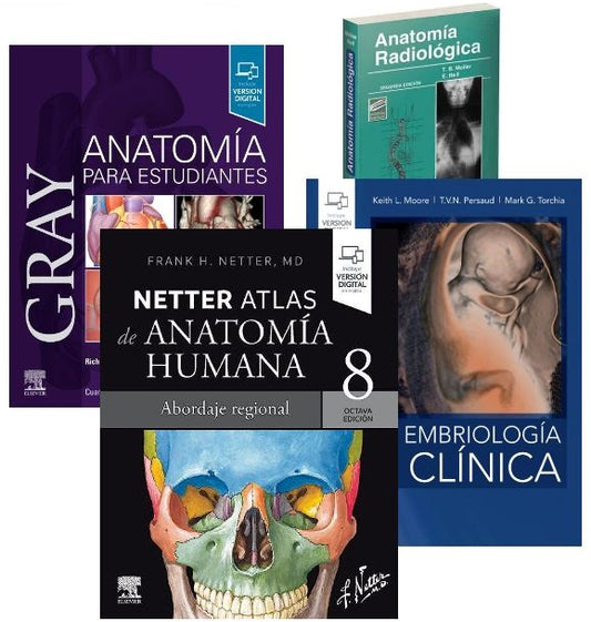 Lote GRAY Anatomía para Estudiantes + MOORE Embriología Clínica + NETTER Atlas de Anatomía + MOLLER Anatomía Radiológica