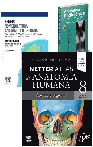 Lote NETTER Atlas de Anatomía Humana + FENEIS Nomenclatura Anatómica + MOLLER Anatomía Radiológica