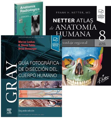 Lote GRAY Guía Fotográfica de Disección + NETTER Atlas de Anatomía Humana + MOLLER Anatomía Radiológica