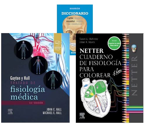 LOTE GUYTON Tratado de Fisiología Médica + NETTER Cuaderno de Fisiología para Colorear + DICCIONARIO Médico