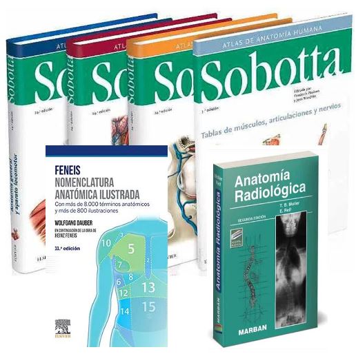 Lote SOBOTTA Atlas de Anatomía Humana 3 Vols. + FENEIS Nomenclatura Anatómica + MOLLER Anatomía Radiológica