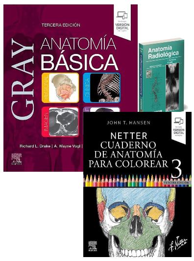 Lote GRAY Anatomía Básica + NETTER Cuaderno de Anatomía para Colorear + MOLLER Anatomía Radiológica