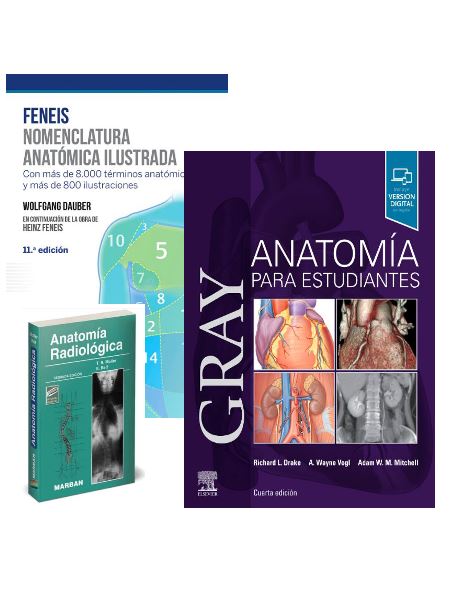 Lote GRAY Anatomía para Estudiantes + FENEIS Nomenclatura Anatómica Ilustrada + MOLLER Anatomía Radiológica de obsequio