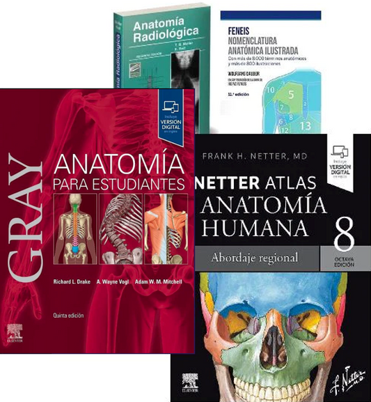 Lote GRAY Anatomía para Estudiantes + FENEIS Nomenclatura + NETTER Atlas de Anatomía + MOLLER Anatomía Radiológica