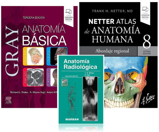 Lote GRAY Anatomía Básica + NETTER Atlas de Anatomía Humana + MOLLER Anatomía Radiológica