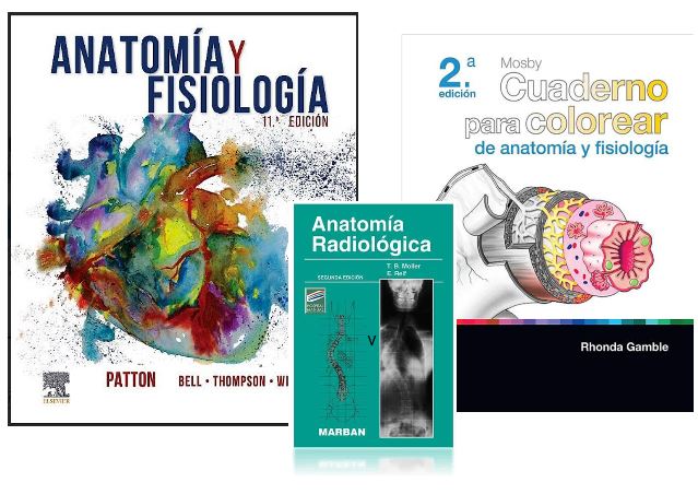 LOTE PATTON Anatomía y Fisiología + MOSBY Cuaderno Colorear Anatomía y Fisiología + MOLLER Anatomía Radiológica