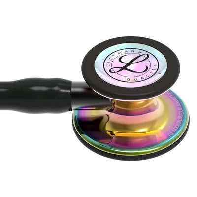 3M™ Littmann® Cardiology IV™, campana de acabado de alto brillo en arcoíris, tubo negro y vástago y auricular color gris humo 6240