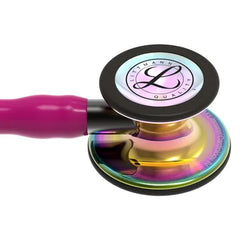 3M™ Littmann® Cardiology IV™, campana de acabado alto brillo en arcoíris, tubo frambuesa y vástago y auricular color gris humo 6241