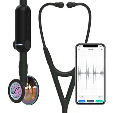 Fonendoscopio digital 3M™ Littmann® CORE, 8572, campana de acabado de alto brillo en arcoíris, con tubo, vástago y auricular de color negro