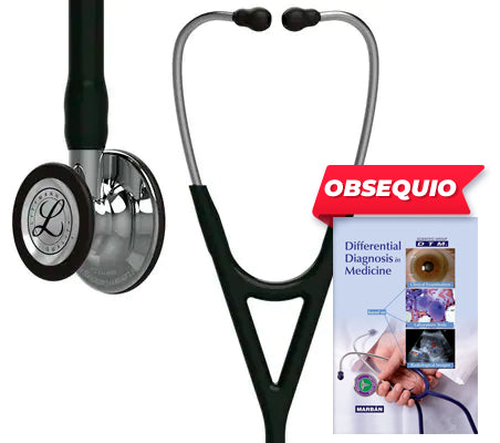 3M™ Littmann® Cardiology IV™, campana y vástago de acabado en espejo, tubo negro y auricular de acero inoxidable 6177
