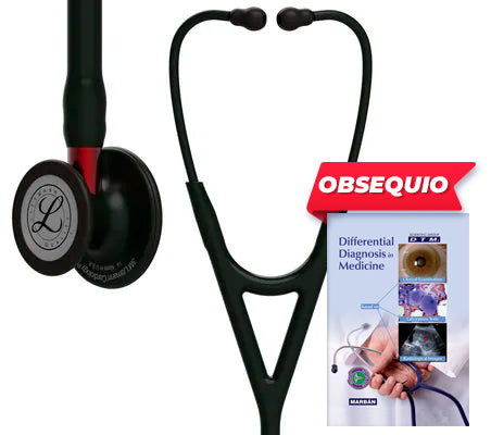 3M™ Littmann® Cardiology IV™, campana de acabado negro, tubo y auricular en color negro y vástago rojo 6200N