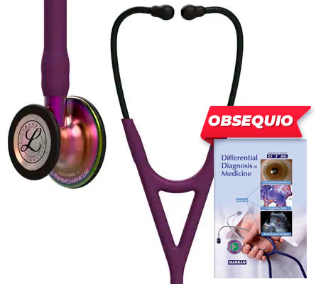 3M™ Littmann® Cardiology IV™, campana de acabado arcoíris, con tubo color ciruela, vástago morado y auricular color negro 6205