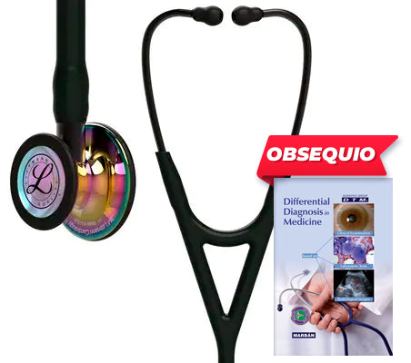 3M™ Littmann® Cardiology IV™, campana de acabado de alto brillo en arcoíris, tubo negro y vástago y auricular color gris humo 6240