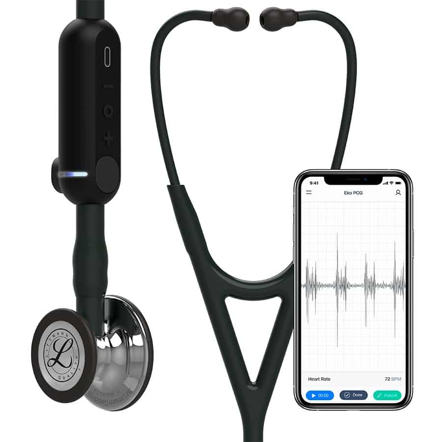 Fonendoscopio 3M™ Littmann® CORE Digital, campana ESPEJO, tubo, vástago y auricular de color negro 8869