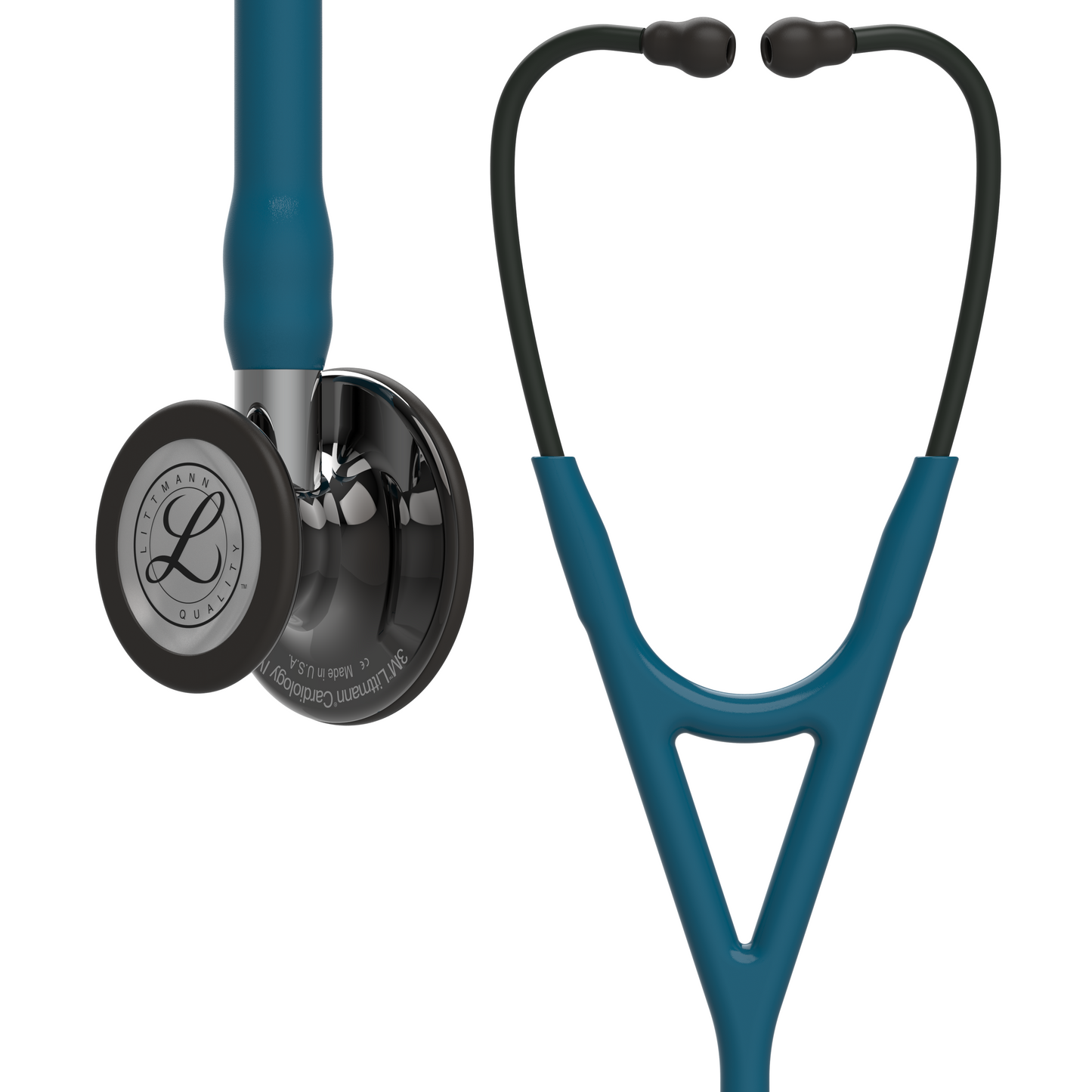 3M™ Littmann® Cardiology IV™, campana alto brillo gris humo, tubo azul Caribe, vástago espejo y auricular color gris humo 6234