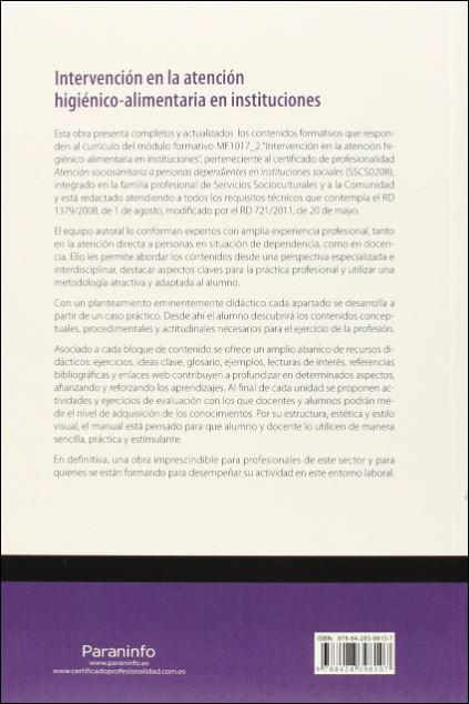 Intervención en la atención higiénico-alimentaria en instituciones