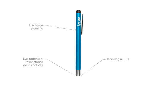 Linterna LED médica de exploración y diagnostico metalica con filtro azul  desmontable