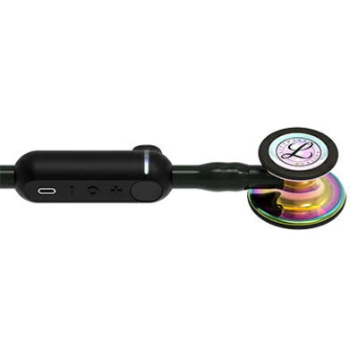 Fonendoscopio digital 3M™ Littmann® CORE, 8572, campana de acabado de alto brillo en arcoíris, con tubo, vástago y auricular de color negro