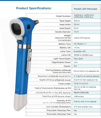 WELCH ALLYN Color Azul - Otoscopio Pocket LED ISBN: B103 Marban Libros